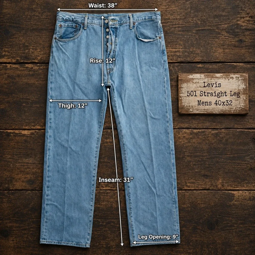 Levis 501 Straight Leg Mens 40x32 Light Wash Blue Button Fly Denim Jeans